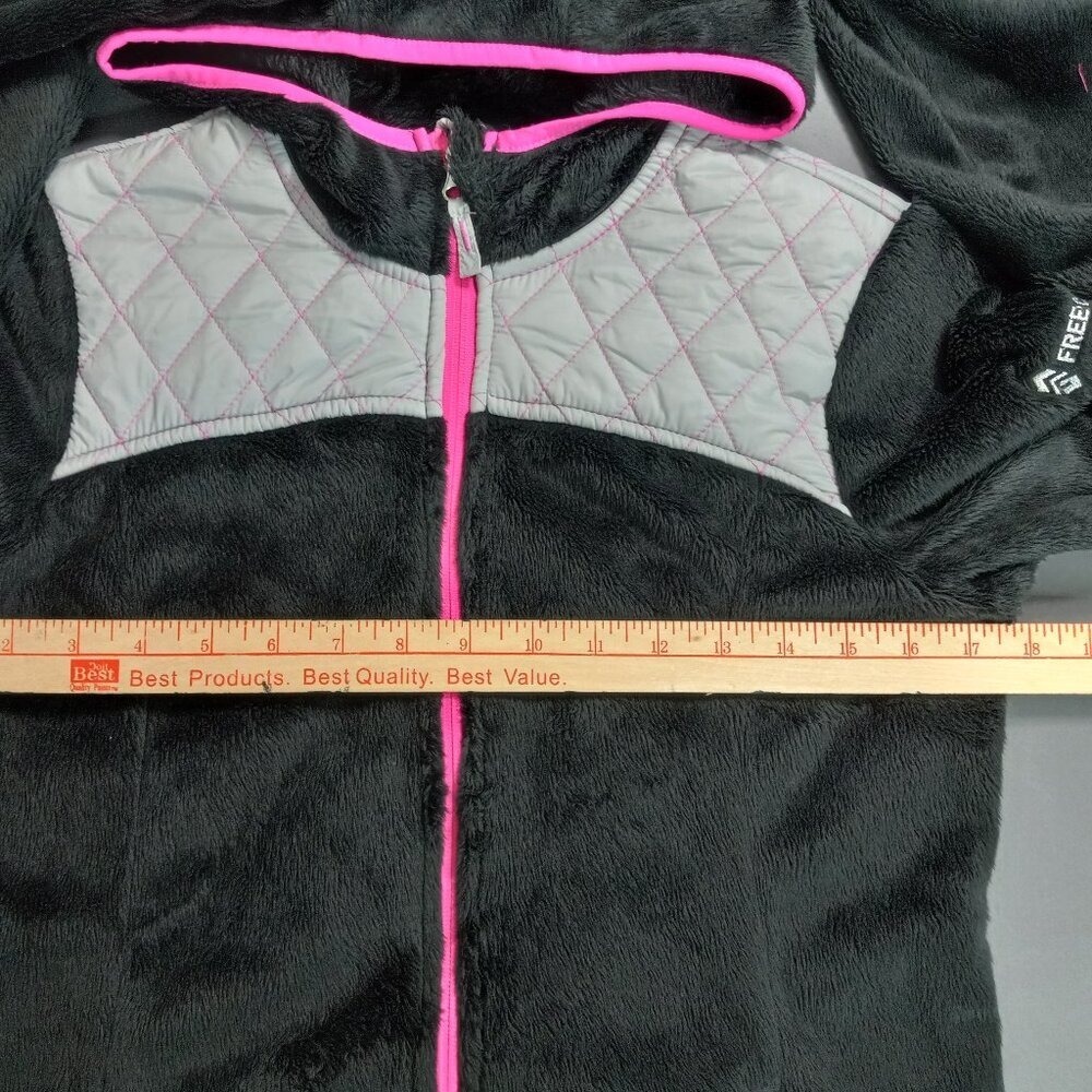 Free Country Girls XL 16 Black Pink Quilted Fleece Full Zip Hooded Jacket - Picture 6 of 13
